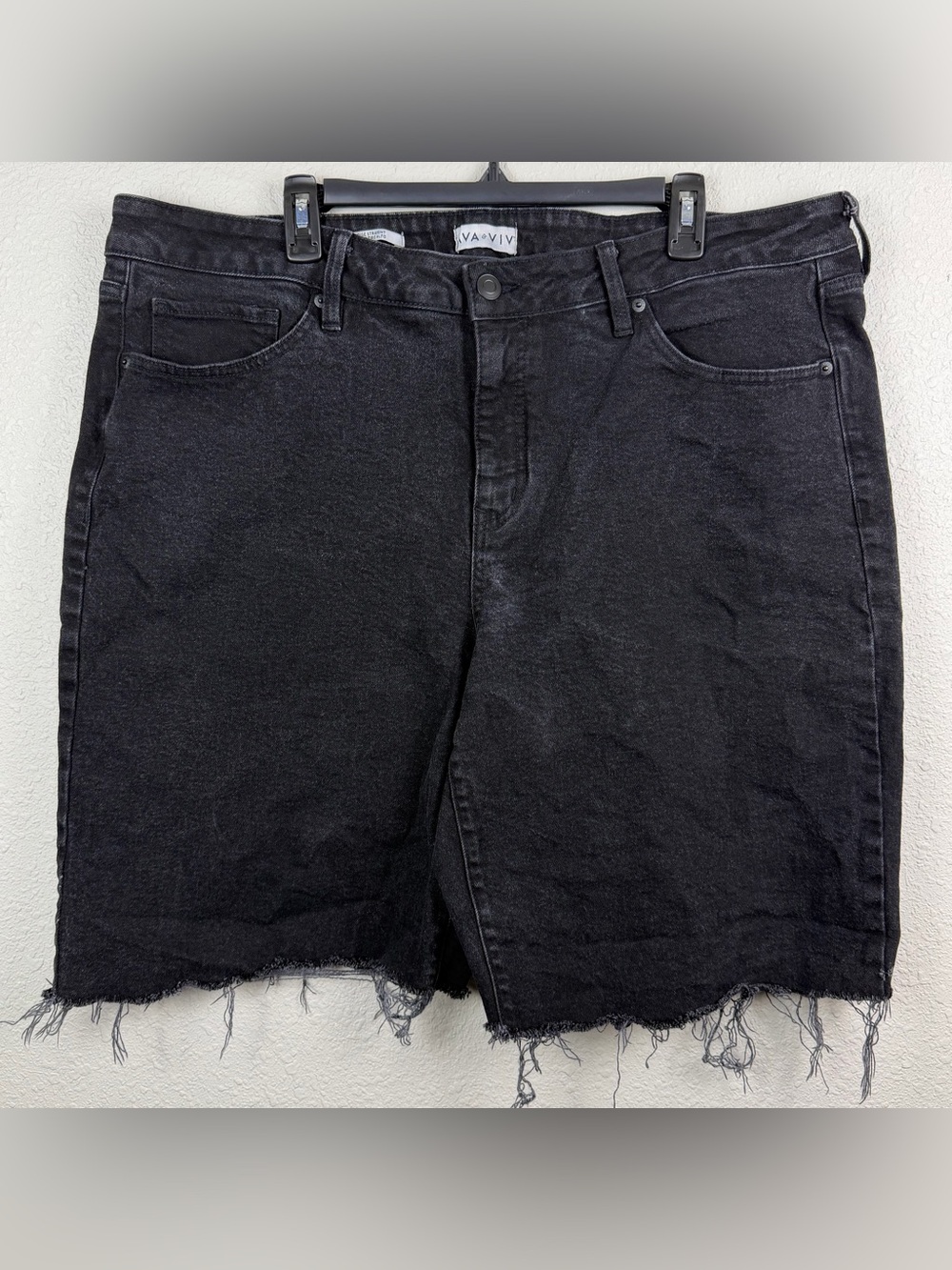 Ava & Viv Denim Jort Shorts Womens 20 Black High Rise Raw Hem Cutoff Plus Size